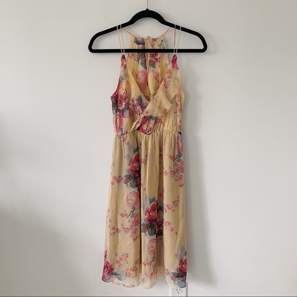 Anthropologie Meadow Rue SILK Yellow Floral Dress